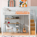 Full Size Metal Loft Bed With Wardrobe, Desk, Storage Shelves, White Expected Arrival Time: 10.3 Box Spring Not Required Full White Metal Mdf Metal