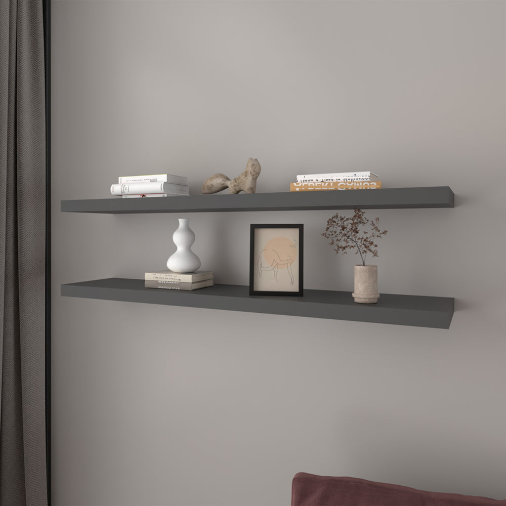 Floating Shelf Lyle, Living Room, Matt Gray Matte Gray Particle Board Engineered Wood