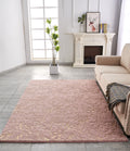 Luxury Machine Washable Dust Pink Abstract Gold Gilded Chinchilla Faux Fur Area Rug Dusty Rose Polyester