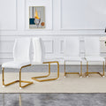 Luxury Simple Arch Chair Set Of 4 White Pu Material High Resilience Dining Chair With Arched Metal Gold Leg. White Gold Metal,Pu