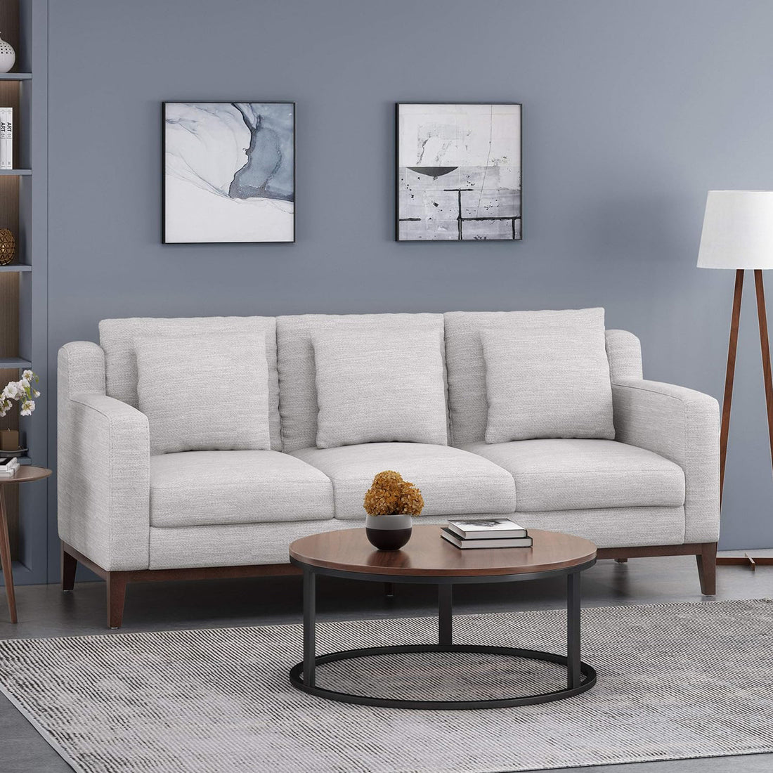 Mirod Comfy 3 Seat Sofa With Wooden Legs, Modern For Living Room And Study Light Grey Fabric 3 Seat