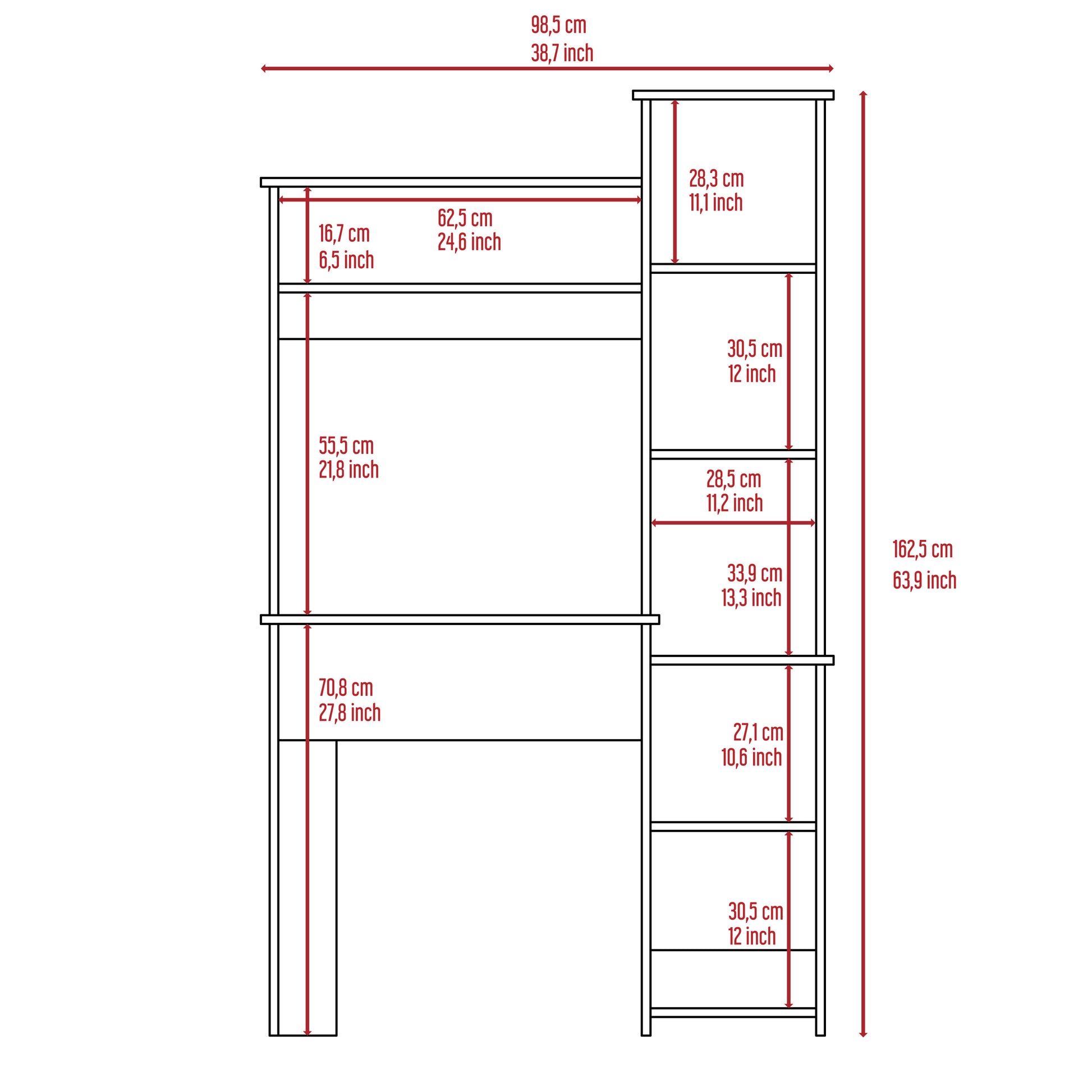 Aramis Desk, Five Shelves, Two Superior Shelves, Smokey Oak Gray Particle Board Particle Board