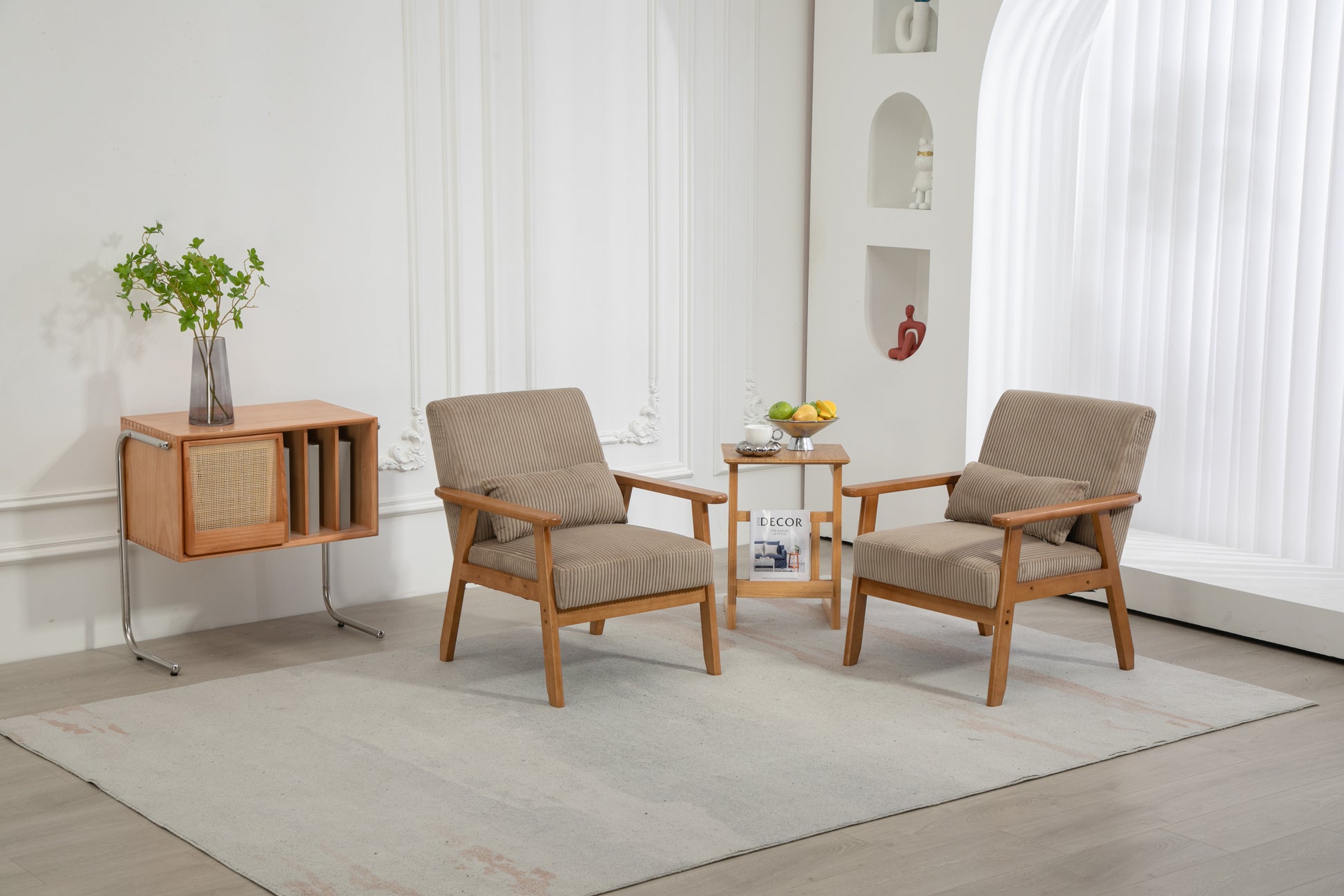 Leisure Chair With Solid Wood Armrest And Feet, Leisure Chair, Wood Frame, Velvet, Solid Rubber Wood Legs, Mid Century Modern Accent Chair, For Living Room Bedroom Studio Chair,Two Packs Camel Corduroy