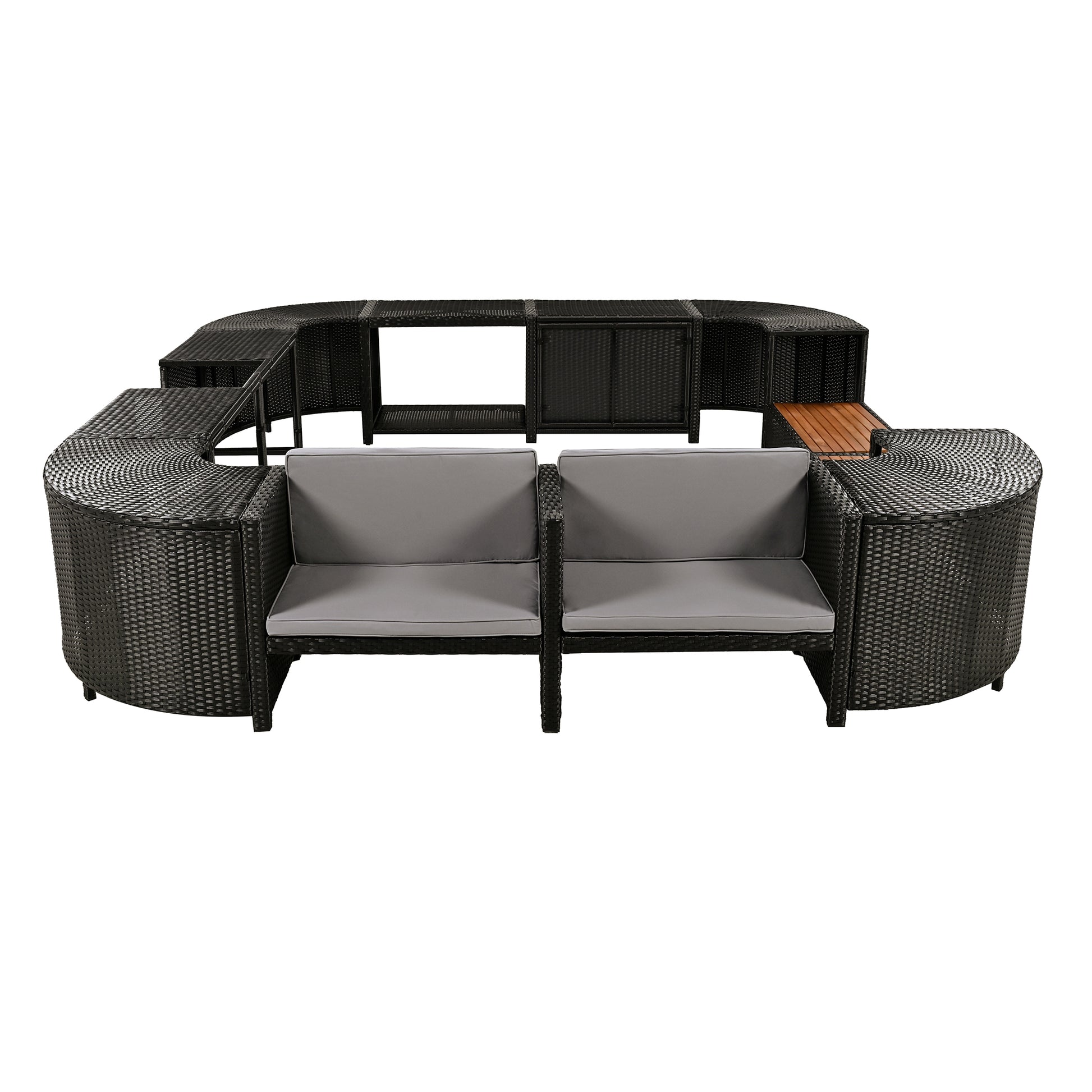 Spa Surround Spa Frame Quadrilateral Outdoor Rattan Sectional Sofa Set With Mini Sofa, Wooden Seats And Storage Spaces, Grey Yes Grey Water Resistant Frame Water Resistant Cushion Garden & Outdoor Sectional Seating Groups Foam Rattan Waterproof Fabric