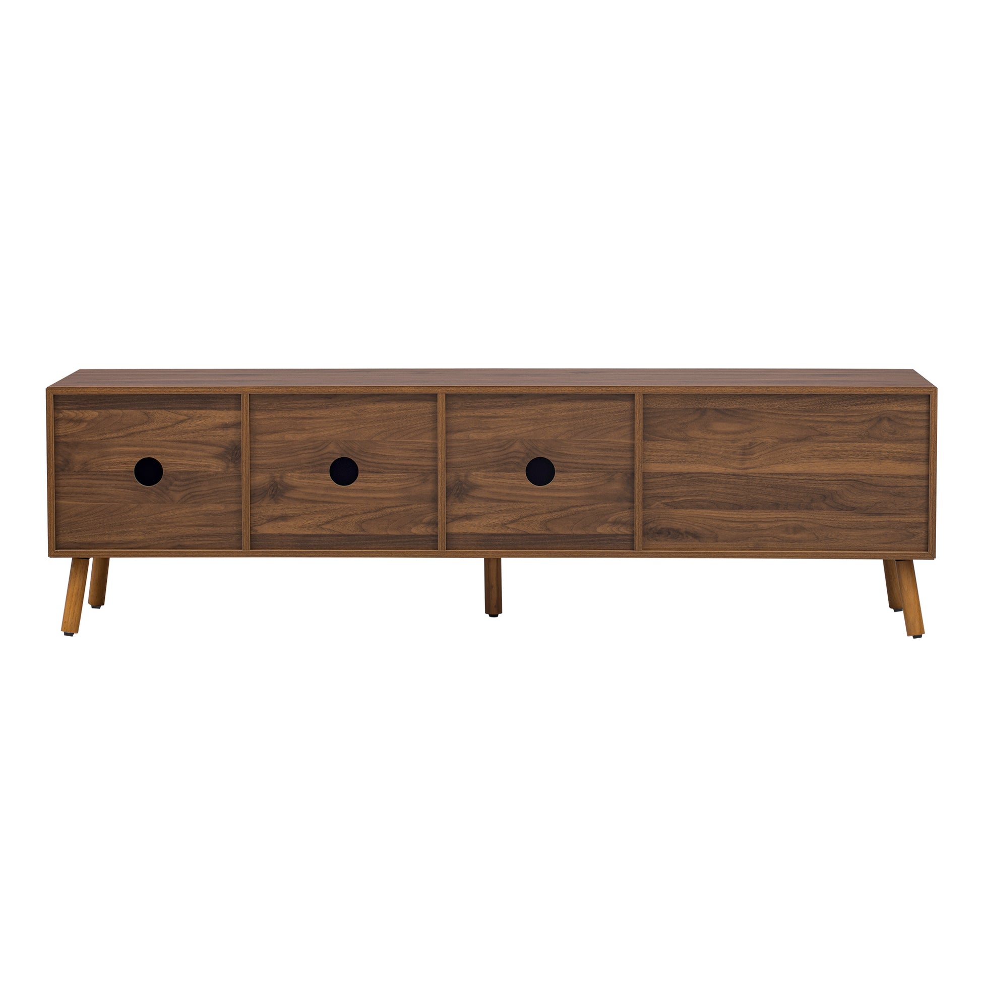 70" Mid Century Modern Tv Stand, Media Console Table For Tvs Up To 80'', Entertainment Center With 5 Solid Wood Legs For Living Room, Bedroom Walnut Primary Living Space 70 79 Inches 70 79 Inches