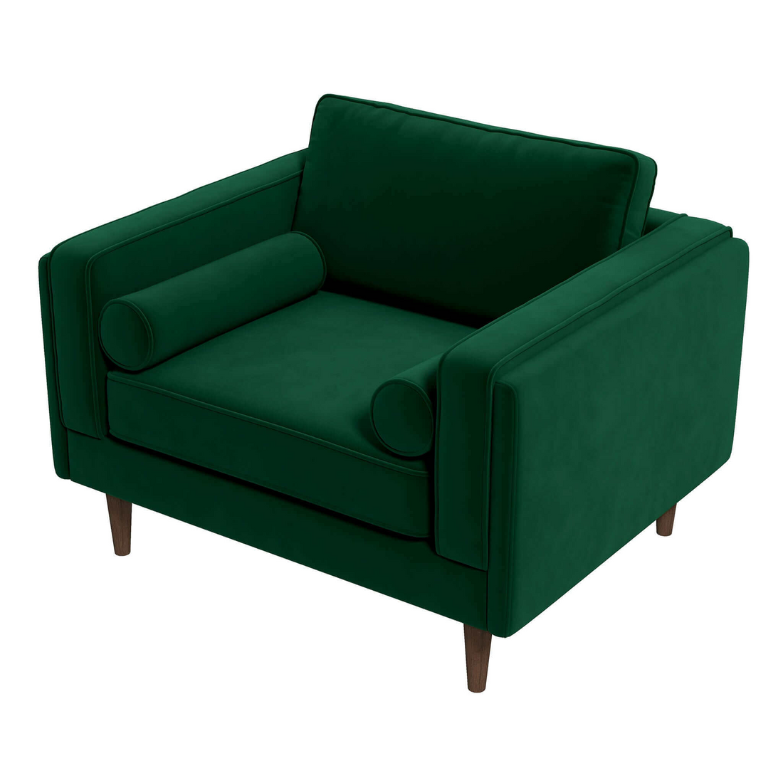 Amber Dark Green Velvet Lounge Chair Brown,Dark Green Brown Mid Century Modern Foam Solid Wood,Velvet