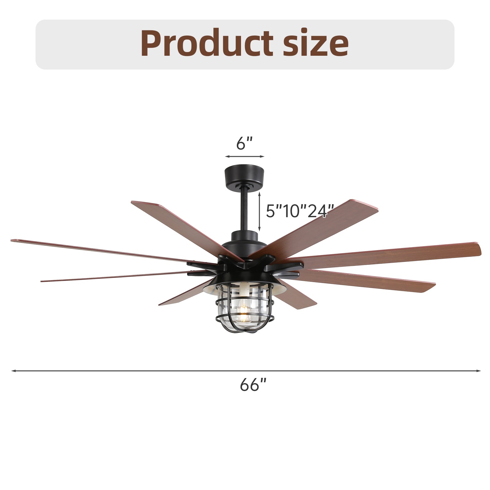 Modern 66 Inch With 6 Speed Wind 8 Blades Remote Control Reversible Dc Motor With Light Black Plywood