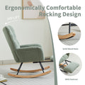 Modern Nursery Rocking Chair, Upholstered Glider Chair With High Backrest, Rocker Accent Armchair With Solid Wood Legs For Nursery Bedroom Living Room Green Green Teddy