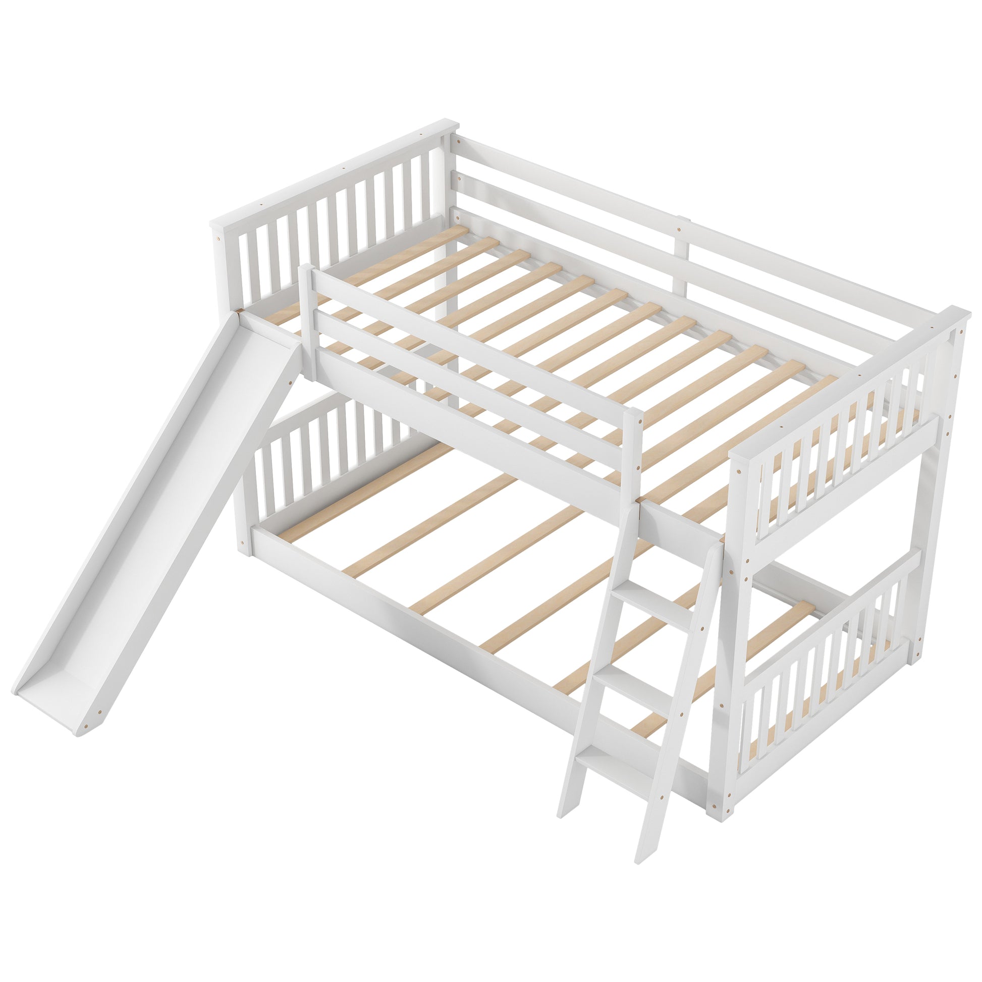 Twin Over Twin Bunk Bed With Convertible Slide And Ladder, White Old Sku: Sm000213 Box Spring Not Required Twin White Wood Bedroom Bunk Pine