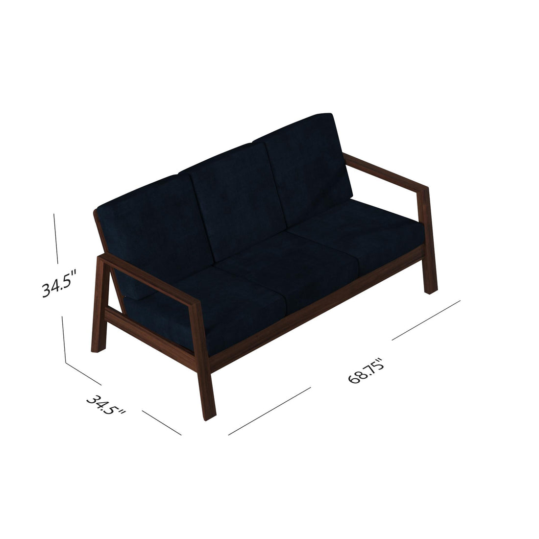 The Pali Sofa Navy Brown Velvet Wood Mid Century Modern Polyester 3 Seat