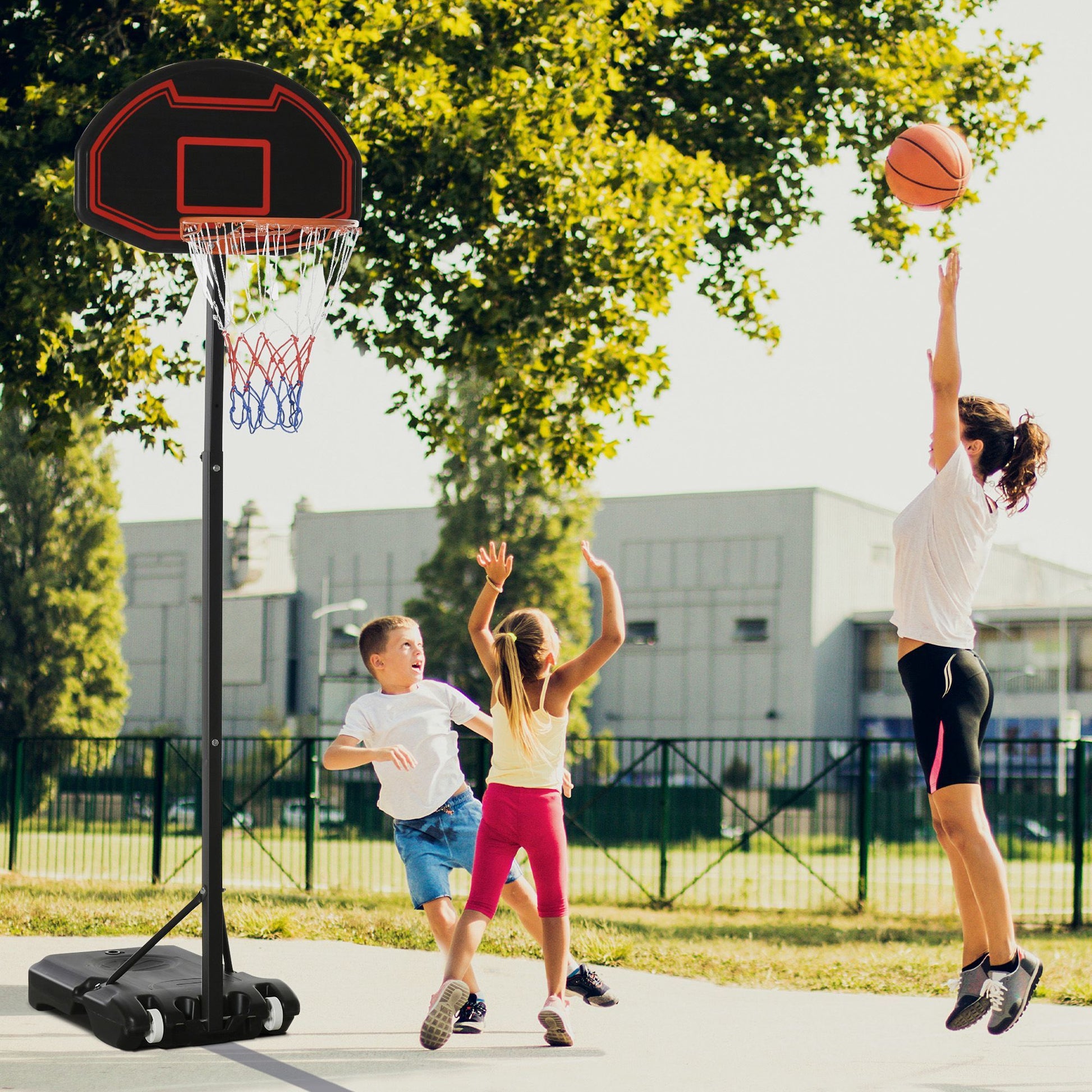 Soozier Portable Basketball Hoop Stand, 5.1 6.9Ft Height Adjustable Basketball System With 29'' Backboard And Wheels For Indoor And Outdoor Use, Black Black Steel