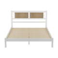 Queen Size Wood Platform Bed With Natural Rattan Headboard,Exquisite Elegance With Minimalist Charm For Bedroom,White White Particle Board