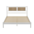 3 Pieces Bedroom Sets Queen Size Wooden Platform Bed With Natural Rattan Headboard, Nightstands Set Of 2 With Rattan Woven Surfaces And Three Drawers For Bedroom, White White Particle Board