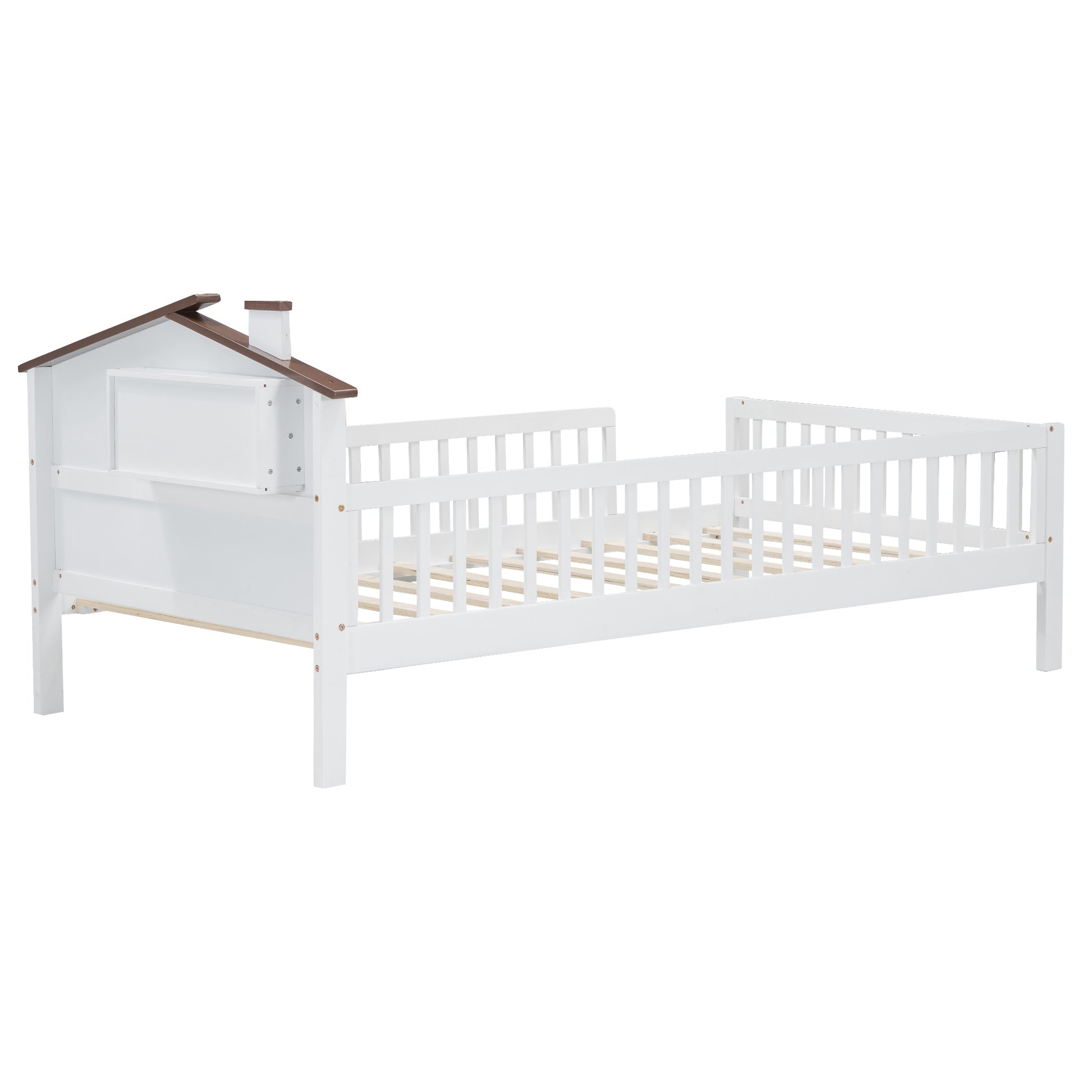 Twin Size Wood Platform Bed With House Shaped Headboard, Led And Built In Storage, White Box Spring Not Required Twin White Wood Bedroom Bed Frame Wood