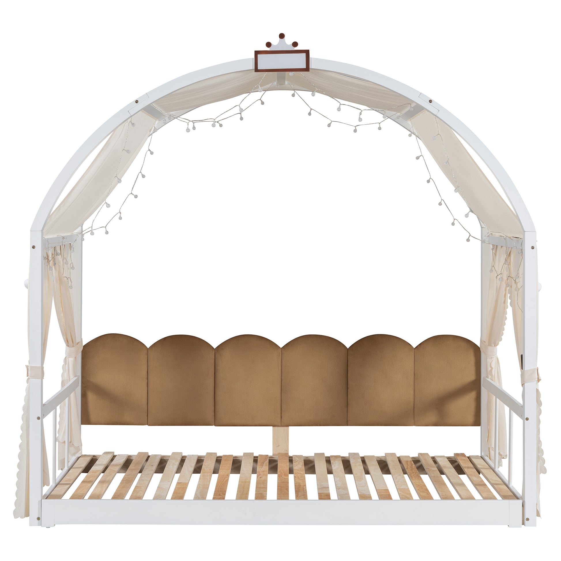 Twin Size Extended Bed With Arched Roof And Trundle, White Twin White Plywood