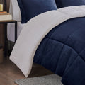 Plush To Sherpa Down Alternative Comforter Set King Navy Ivory Polyester