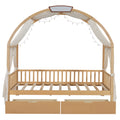 Twin Size Bed With Arched Roof And 2 Drawers, Natural Twin Natural Plywood