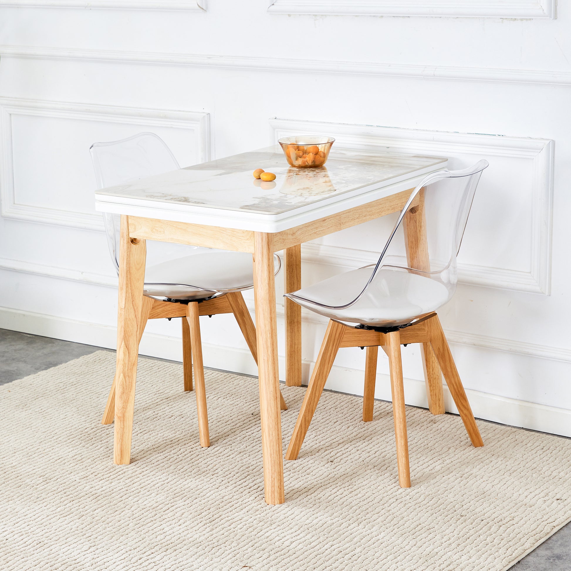 White Stone Burning Tabletop With Rubber Wooden Legs, Foldable Computer Desk, Foldable Office Desk,4 Modern Chairs Can Rotate 360 Degrees,The Seat Cushion Is Made Of Pu Material. Zd 1545Sc 003 White Sintered Stone