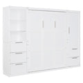 Queen Size Murphy Bed Wall Bed With Closet ,Drawers And Shelves,White Queen White Mdf Lvl