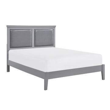 Classic Gray Finish Eastern King Size Panel Bed Upholstered Headboard Wooden Bedroom Furniture 1Pc Box Spring Required King Gray Wood Bedroom Panel Faux Leather Wood