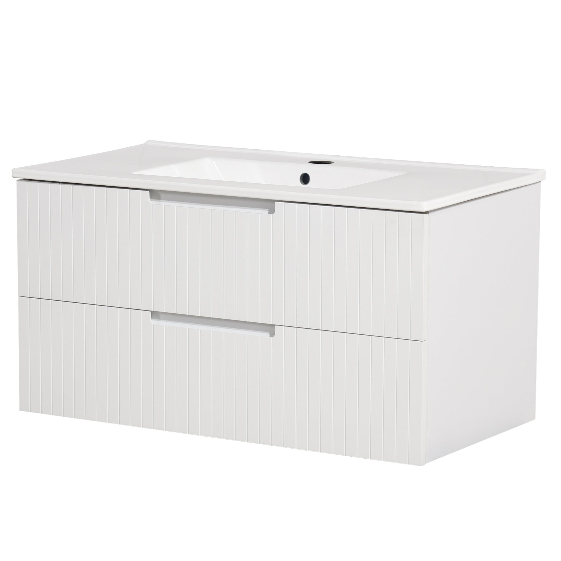 36 Inch Floating Bathroom Vanity With Ceramic Sink Setmodern Bath Storage Cabinet Vanity With Drawers Wall Mounted Combo For Bathroom, White White Mdf