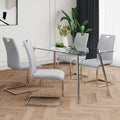 Modern Simple Rectangular Glass Dining Table, Solid Tempered Glass Tabletop, Electroplated Table Legs, Gray Pu Dining Chair Set, Suitable For Restaurant Kitchen Use Set Of 5 Upholstered Chair Glass Gray Pu Seats 4 Metal Rectangular Dining Table With