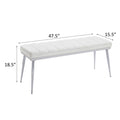 White And Chrome Bench With Padded Seat White Silver Faux Leather Bedroom White Modern Foam Faux Leather