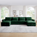 Big Deep Seat U Shaped Corduroy Sectional Couches For Living Room, 4 Seater Sofa Couch With 2 Storage Footstool And 4 Waist Pillows Corduroy, Green Green Corduroy 4 Seat