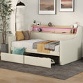 Twin Size Daybed With Storage Drawers, Upholstered Daybed With Charging Station And Led Lights, Beige Old Item W1580S00022 Twin Beige Pu Leather