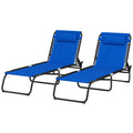 Outsunny Folding Chaise Lounge Pool Chair, Patio Sun Tanning Chair, Outdoor Lounge Chair With 4 Position Reclining Back,Mesh Seat For Beach, Yard, Patio, Blue Light Blue Steel