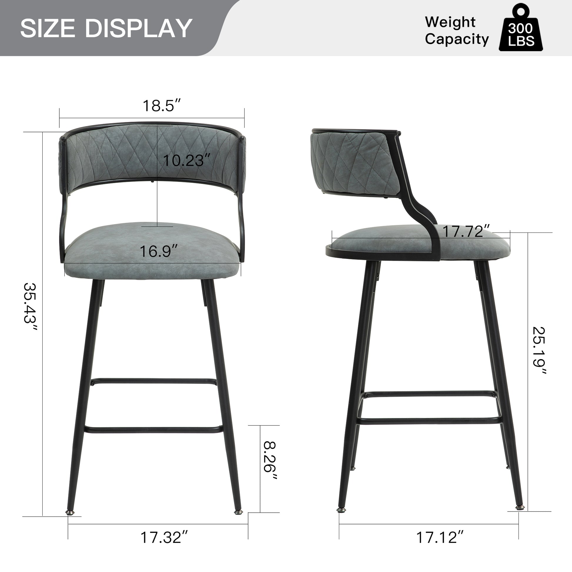 26'' Counter Height Bar Stools Pu Cover Kitchen Island Counter Bar Stool With Black Powder Coating Base And Footrest Grey Grey Kitchen Modern Foam Pu