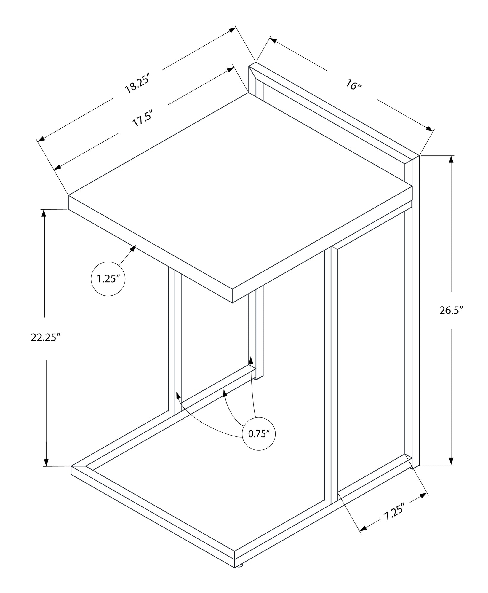 Accent Table, C Shaped, End, Side, Snack, Living Room, Bedroom, Grey Laminate, Chrome Metal, Contemporary, Modern Grey Particle Board