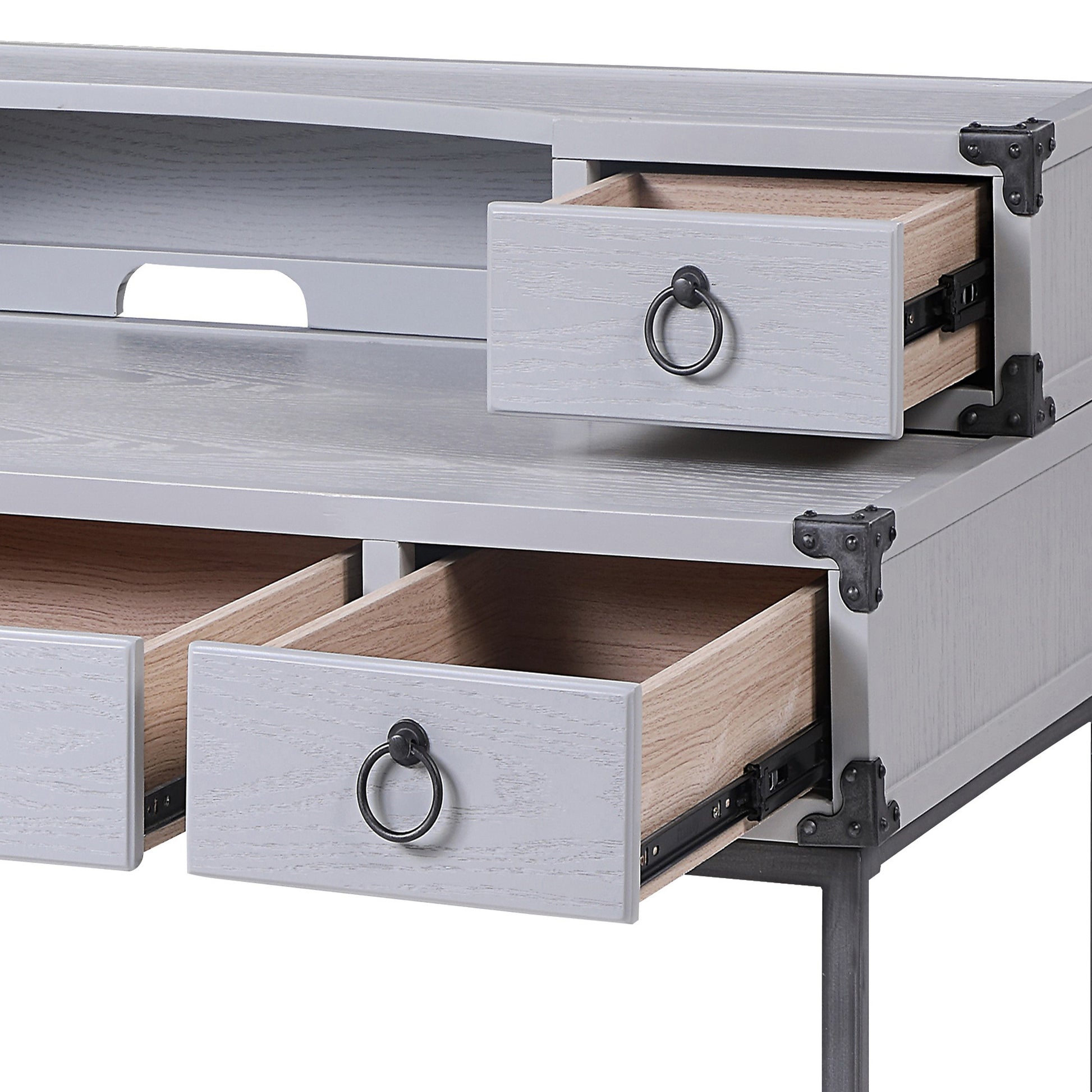 Grey And Gunmetal Writing Desk Grey Office Industrial Poplar Drawers Rectangular Wood Metal