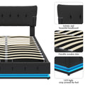 Upholstered Platform Queen Size Hydraulic Storage Bed, Lift Up Storage Bed With Rgb Led Light, Pu Leather Headboard And Footboard, No Box Spring Needed, Black Queen Black Wood Metal