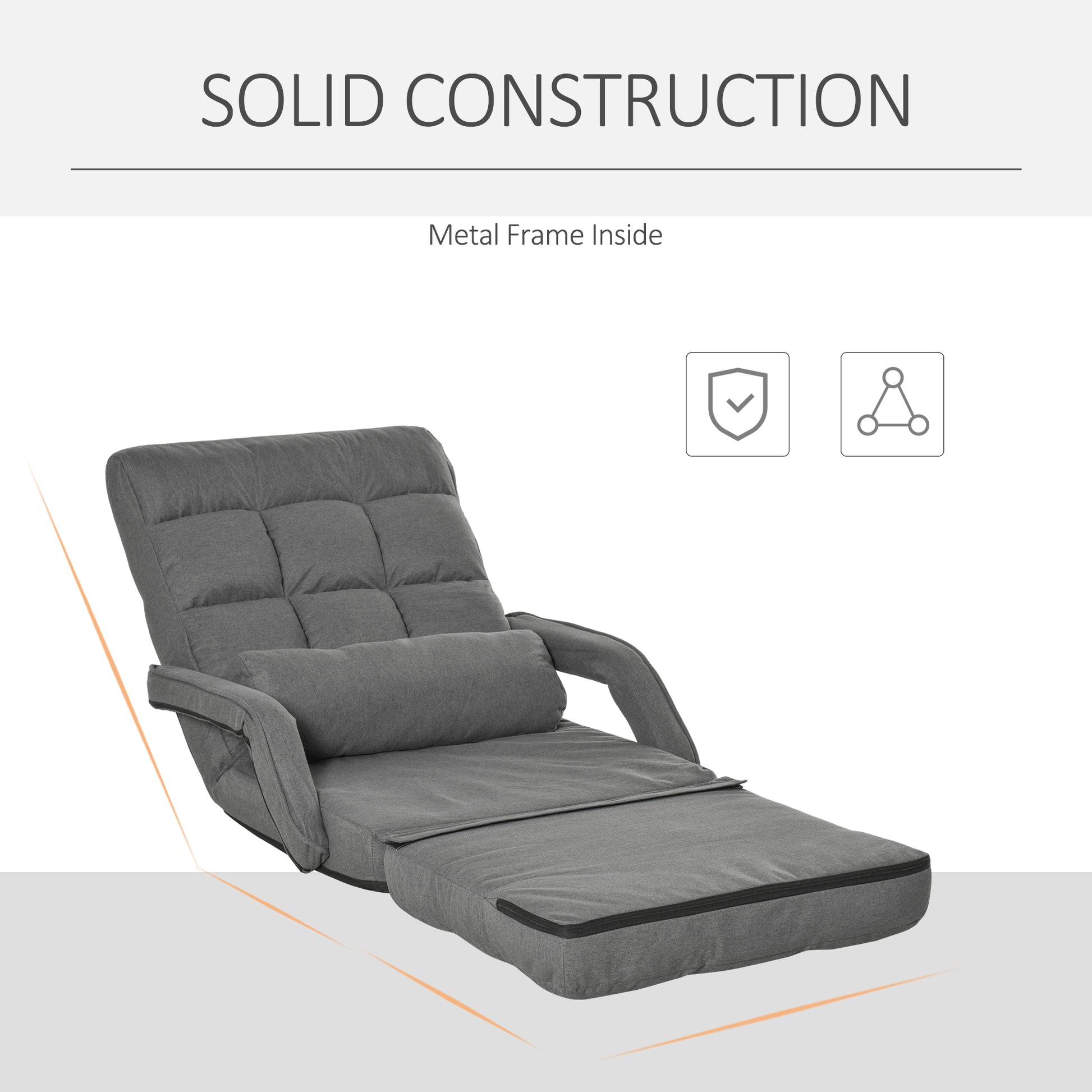 Homcom Convertible Floor Sofa Bed, Recliner Armchair Upholstered Sleeper Chair With Pillow For Living Room Bedroom Lounge, Grey Grey Polyester