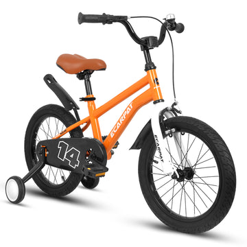 A14114 Kids Bike 14 Inch For Boys & Girls With Training Wheels, Freestyle Kids' Bicycle With Fender. Orange Steel