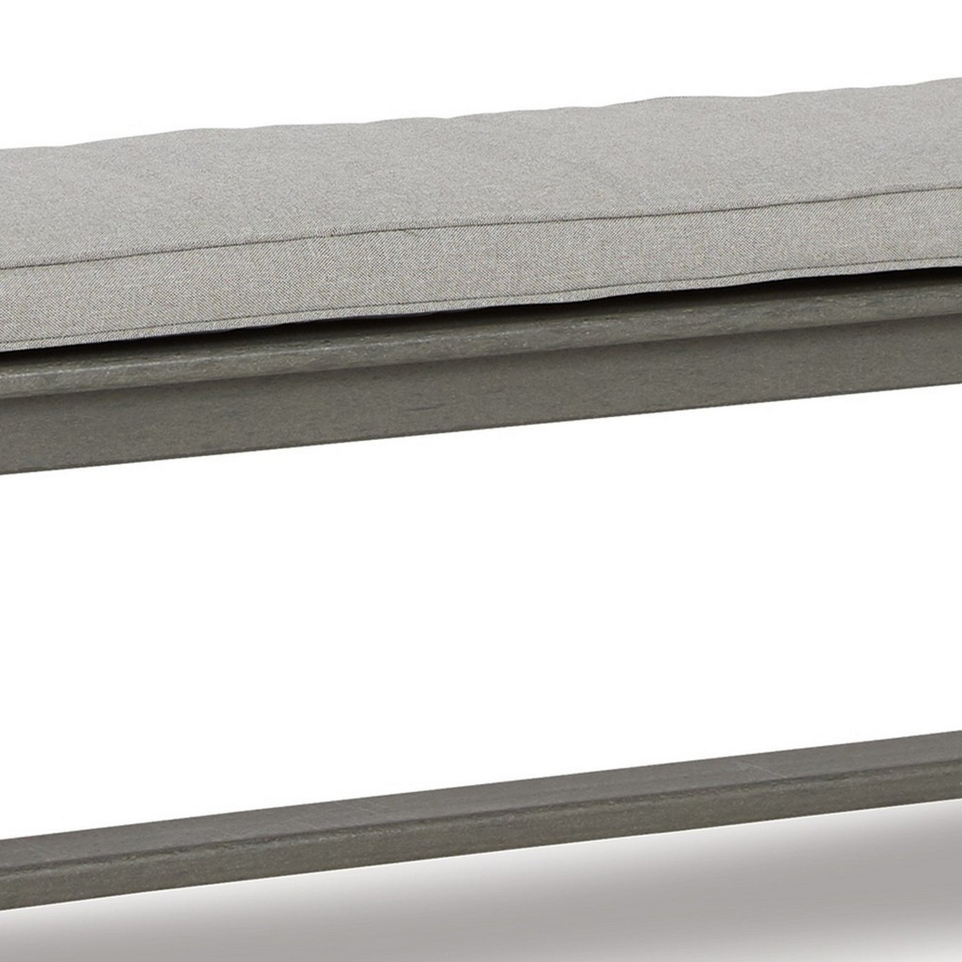 Vrai 54 Inch Outdoor Bench, Gray Wood Frame, Trestle Base, Cushioned Seat Gray Hdpe