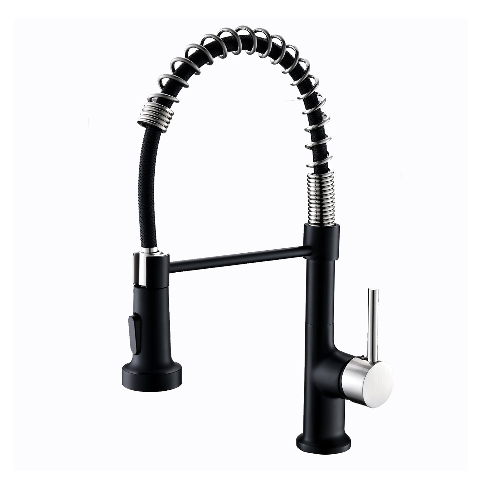 Commercial Black And Nickle Kitchen Faucet With Pull Down Sprayer, Single Handle Single Lever Kitchen Sink Faucet Black Silver Kitchen Contemporary Ceramic Brass