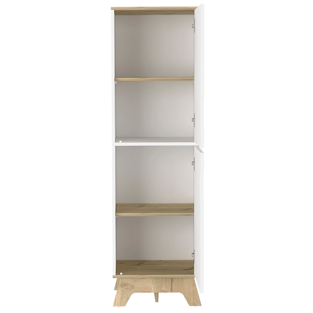 Multistorage Cabinet 59" H, Two Doors, Four Internal Shelves, Light Oak White Multicolor Particle Board Particle Board