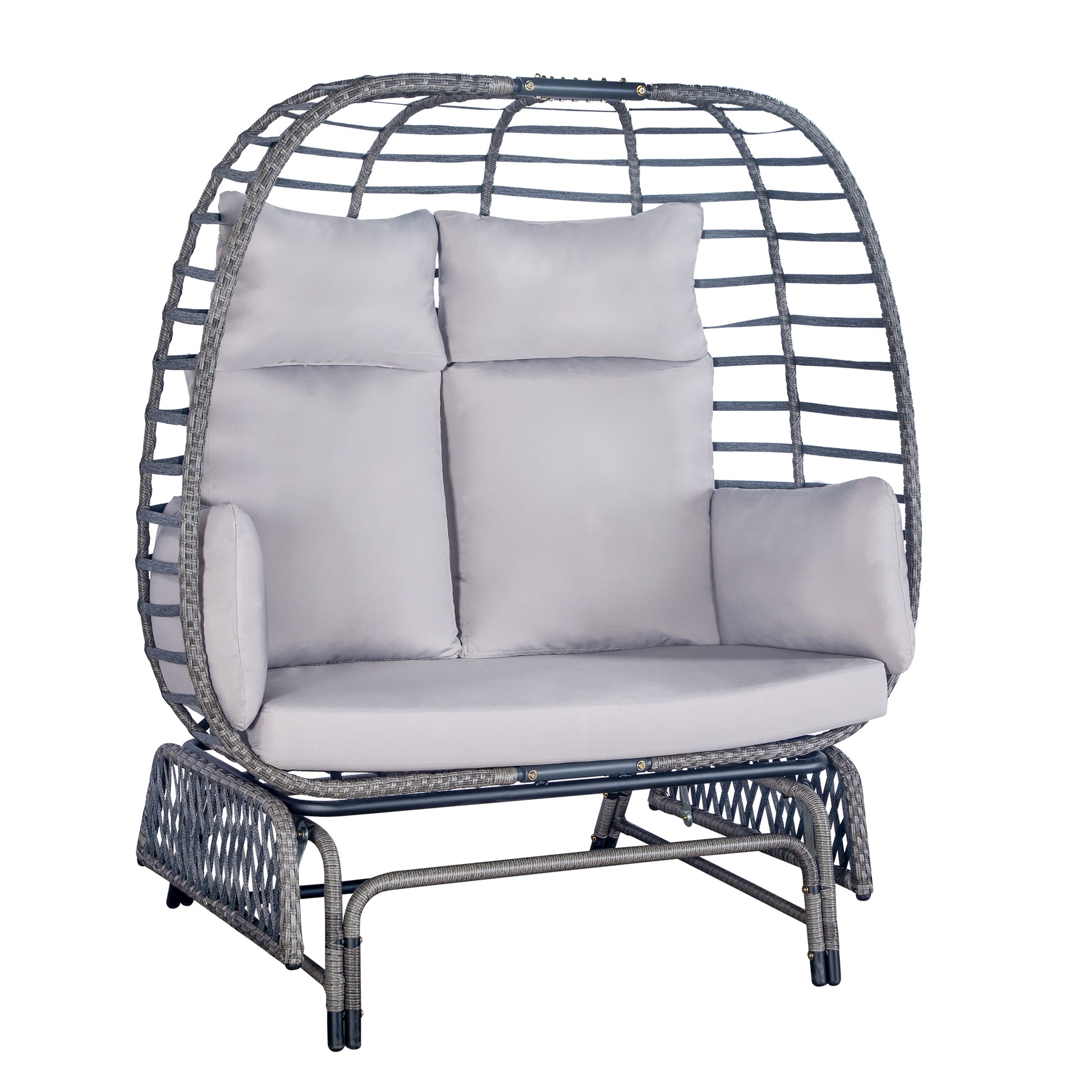 2 Person Swing Egg Chair With Rocking Glide Frame And Cushion Yes Rocker & Glider Brown Gray Rust Resistant Frame Fade Resistant Cushion Garden & Outdoor 2 Person Seating Group Steel