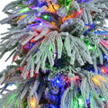 7.5Ft Pre Lit Spruce Snow Flocked Christmas Tree, Artificial Hinged Xmas Tree With 350 Multi Color Led Lights, 8 Flashing Modes &1389 Snow Branch Tips, Holiday Office Home D Cor White Green Polyethylene