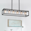 6 Light Farmhouse Chandelier, Modern Industrial Linear Rectangular Crystal Pendant Light Cage Chandelier For Dining Room,Kitchen Island, Bar, Long Table,G9*6 Bulbs Included Matte Black American