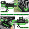 Stegodon 9500 Lb. Load Capacity Electric Winch,12V Waterproof Ip67 Electric Winch With Hawse Fairlead, Synthetic Rope Winch With Wireless Handheld Remote And Wired Handle Black Green Aluminium