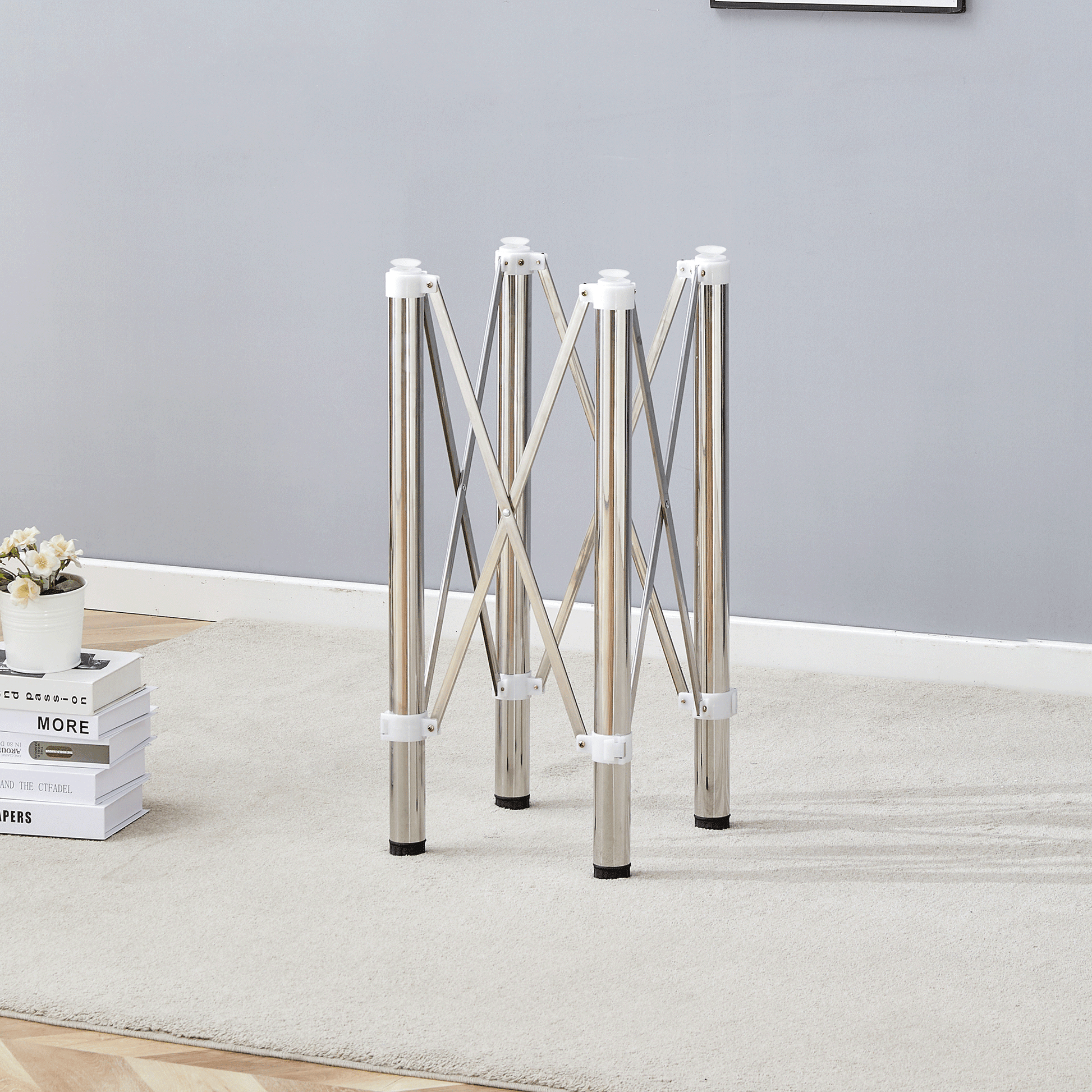 Simple Silver Stainless Steel Folding Table Frame Multifunctional, Space Saving.Folding Table Frame,Silver Stainless Steel Material,Only Table Leg.5.5*5.5*28.7 26.3*26.3*28.7 Inch. Silver Metal