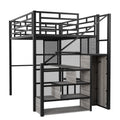 Full Size Metal Loft Bed With Wardrobe, Desk, Storage Shelves, Black Expected Arrival Time: 10.3 Box Spring Not Required Full Black Metal Mdf Metal