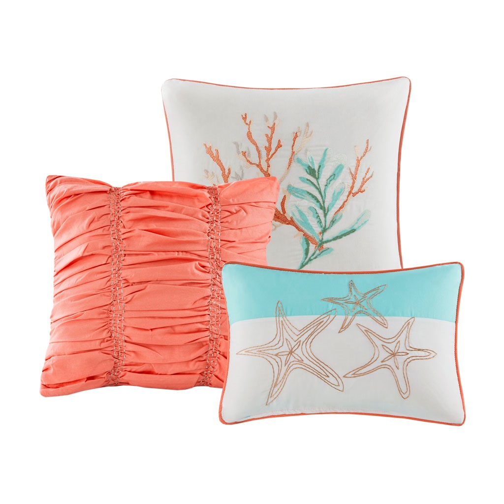 6 Piece Cotton Sateen Quilt Set With Throw Pillows Coral King Cal King King Coral Cotton