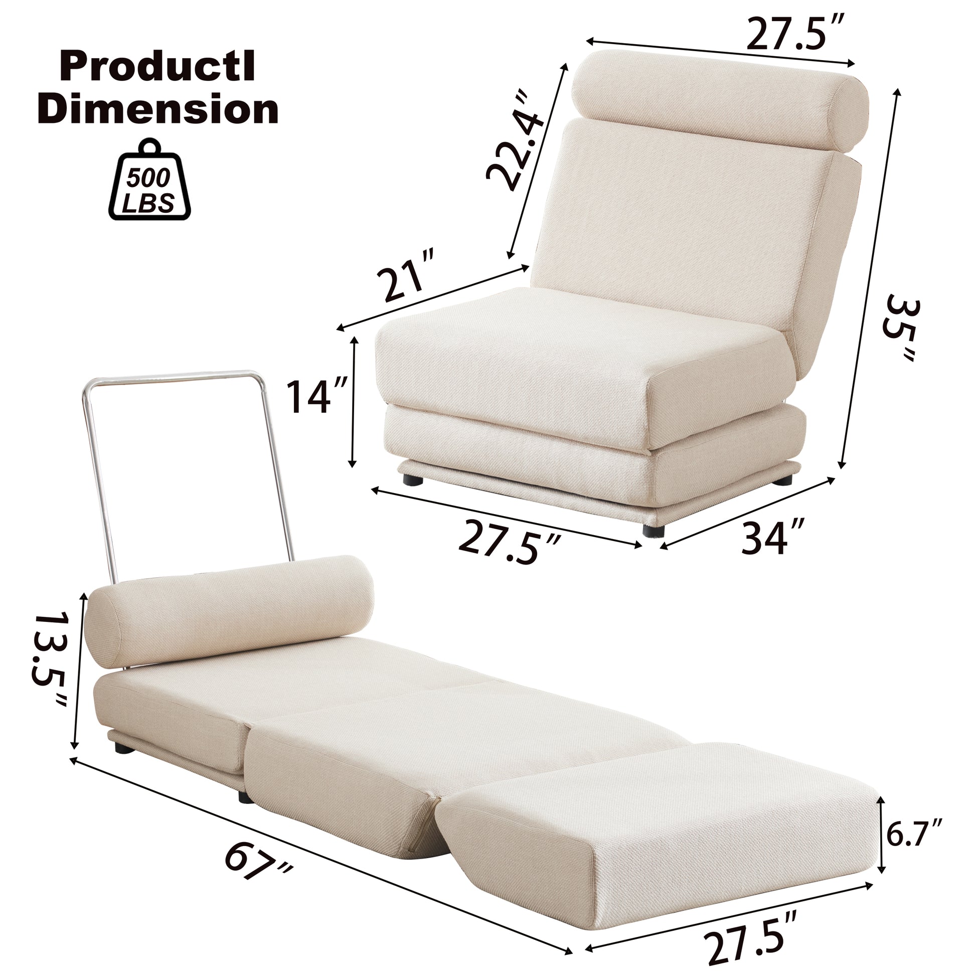 Single Sofa Chair Foldable Single Sofa Bed With Pillow,Portable Foldable Sofa Bed,Leisure Sofa Chair,Easy To Store,Made Ofand Wearable Linen Cream White Cream White Primary Living Space Modern Foam Linen