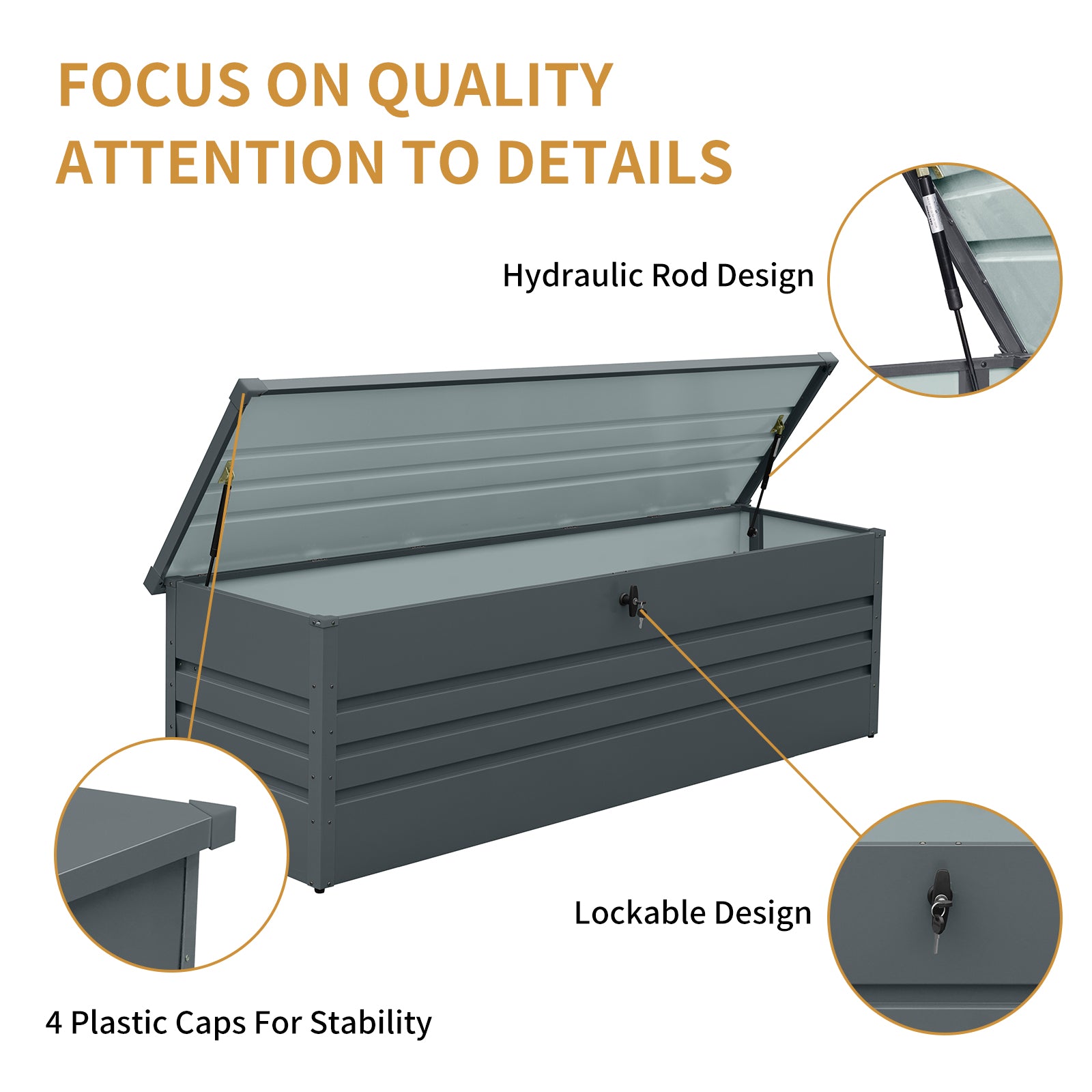 260 Gallon Metal Outdoor Deck Box Waterproof, Extra Large Patio Storage Box With Lockable Storage Containers For Patio Furniture Cushions, Pool Accessories, Garden Tools Dark Gray Carbon Black