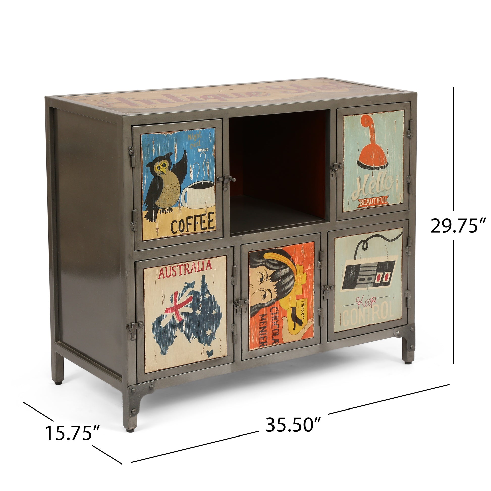 Wooden Iron Cabinet Multicolor Wood