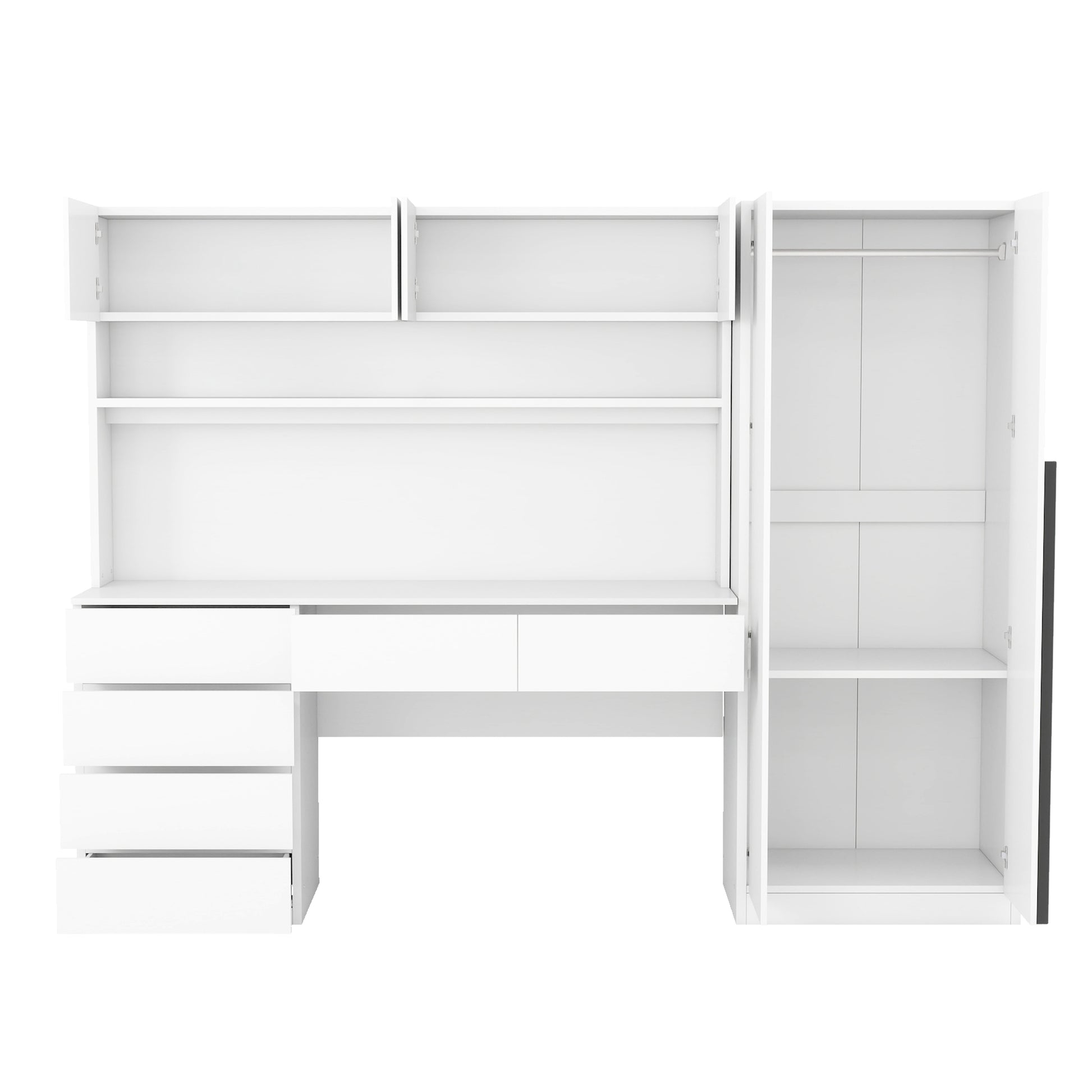 2 Door Wooden Storage Desk Wardrobe For Bedroom With Shelves And Drawers, White White Mdf Lvl